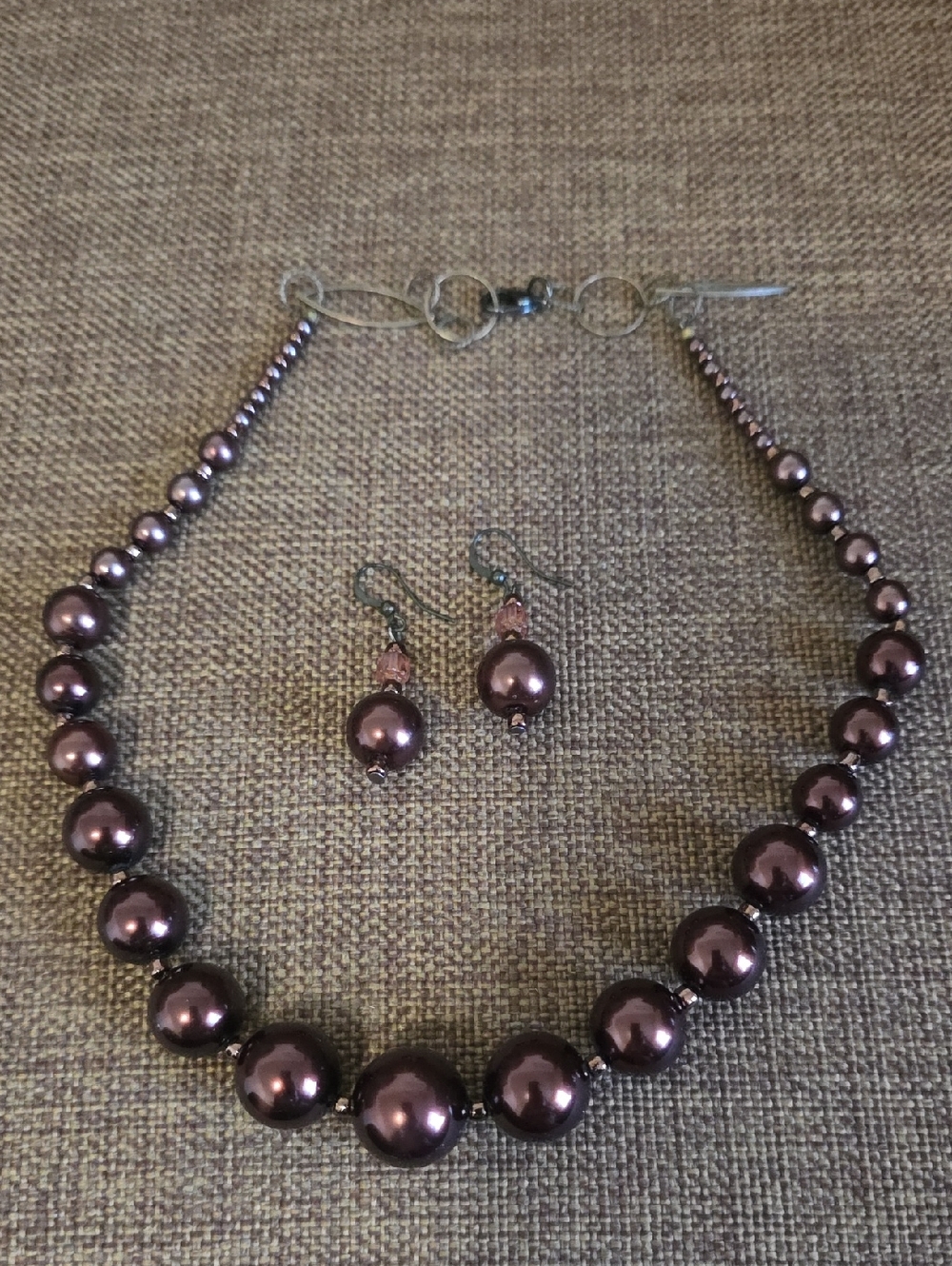 Elegant Women's Chocolate Brown Pearl Necklace & Earring Set